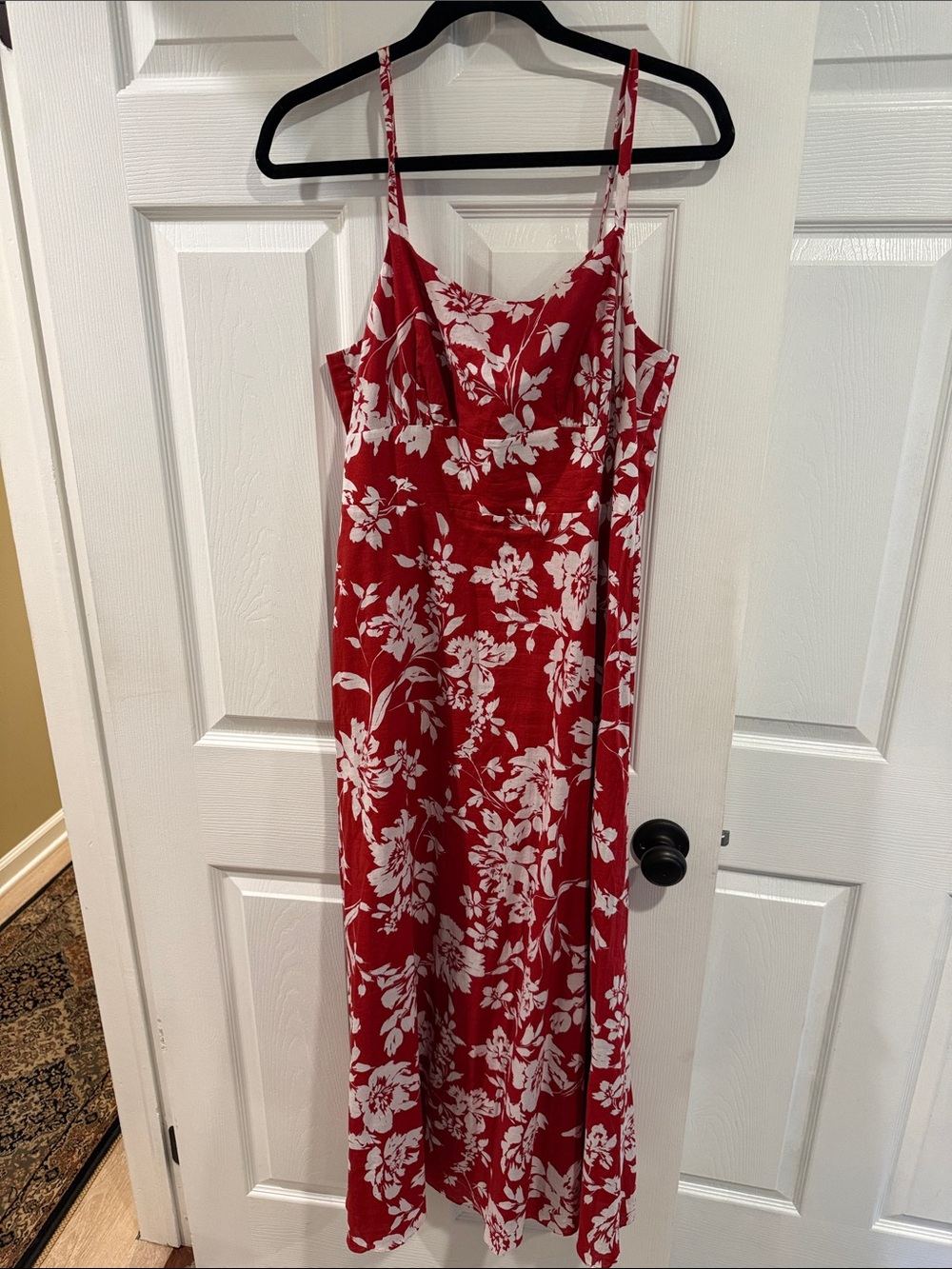 Madewell Red Floral Slip Dress with White Bloom Print